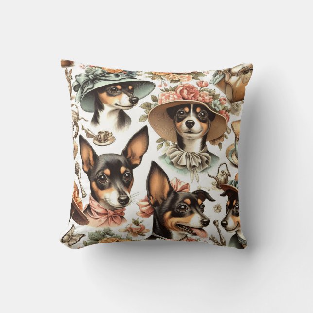 Vintage Rat Terrier Seamless Throw Pillow (Front)