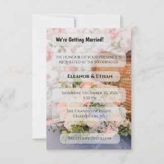 Vintage Rattan Chair Peach & Blue Floral Bouquet Invitation