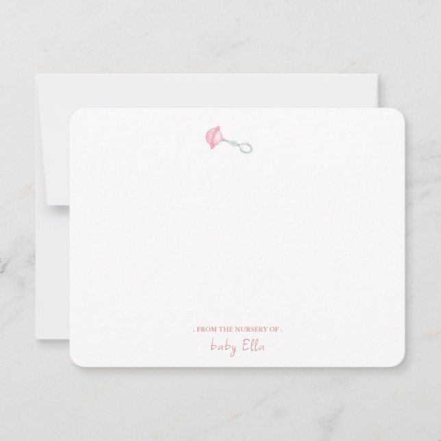 Vintage Rattle Baby girl Shower Thank you Card (Front)