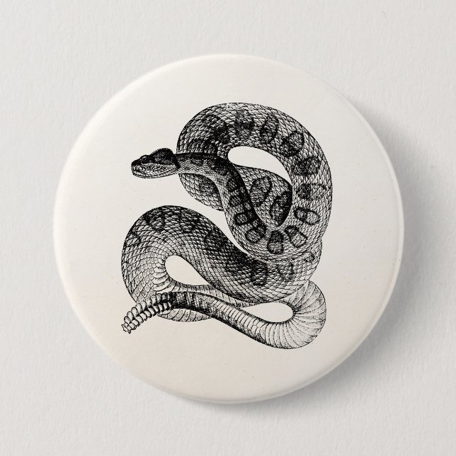 Vintage Rattlesnake Reptile Snake Template Button (Front)