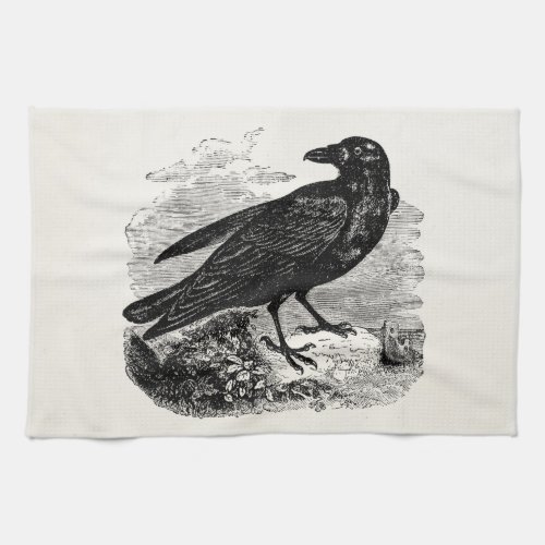 Vintage Raven Black Bird Crow Personalized Birds Kitchen Towel