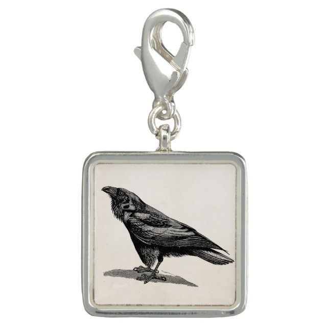 Vintage Raven Crow Blackbird Bird Illustration Charm (Front)