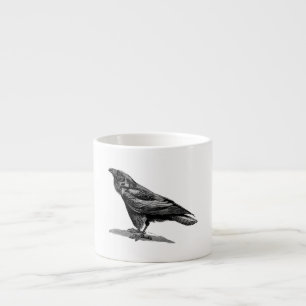 Vintage Raven Crow Blackbird Bird Illustration Espresso Cup