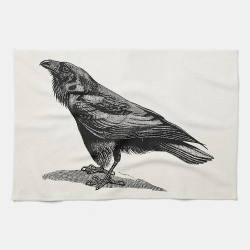 Vintage Raven Crow Blackbird Bird Illustration Kitchen Towel