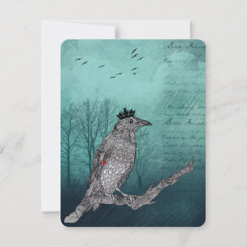Vintage Raven Crow Blackbird Bird Painting  Holiday Card