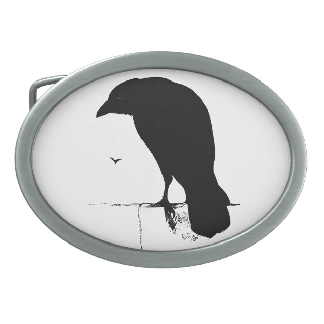 Vintage Raven - Customized Goth Crows Ravens Belt Buckle (Front)