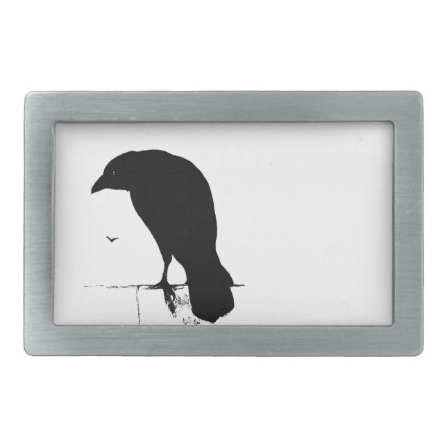 Vintage Raven - Customized Goth Crows Ravens Rectangular Belt Buckle (Front)