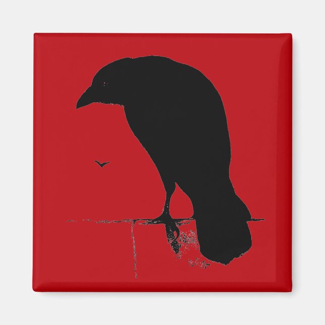 Vintage Raven on Blood Red Template Magnet (Front)