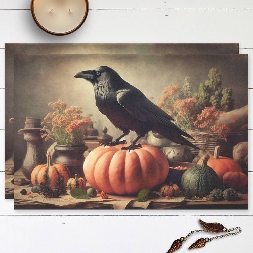 Vintage Raven Photo Gothic Halloween Decoupage Tissue Paper