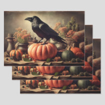 Vintage Raven Photo Gothic Halloween Decoupage Wrapping Paper Sheets
