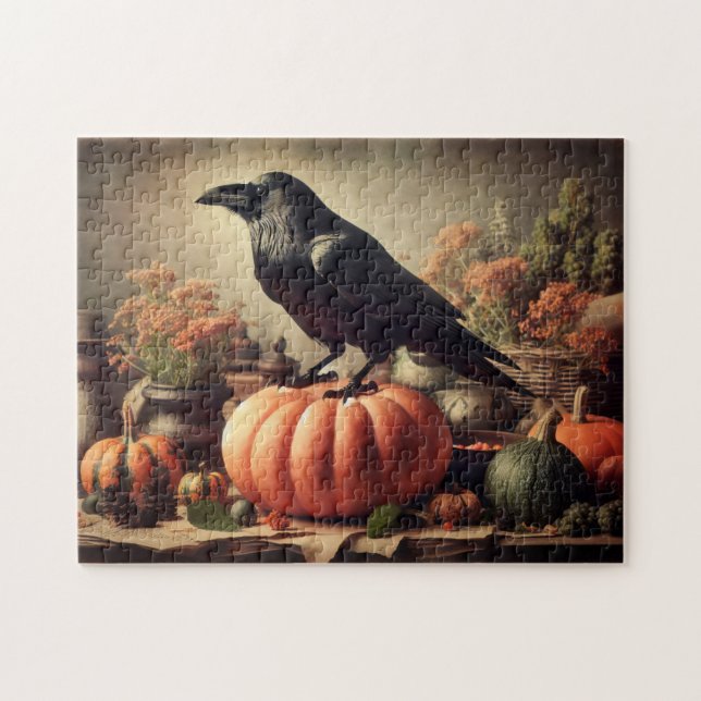 Vintage Raven Photo Gothic Halloween Jigsaw Puzzle (Horizontal)