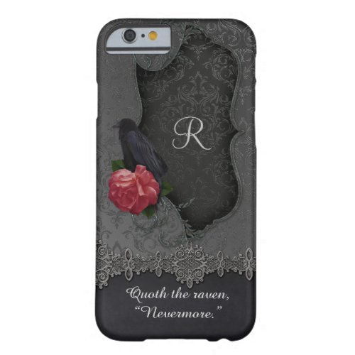 Vintage Raven Red Rose Black Damask Monogram Barely There iPhone 6 Case