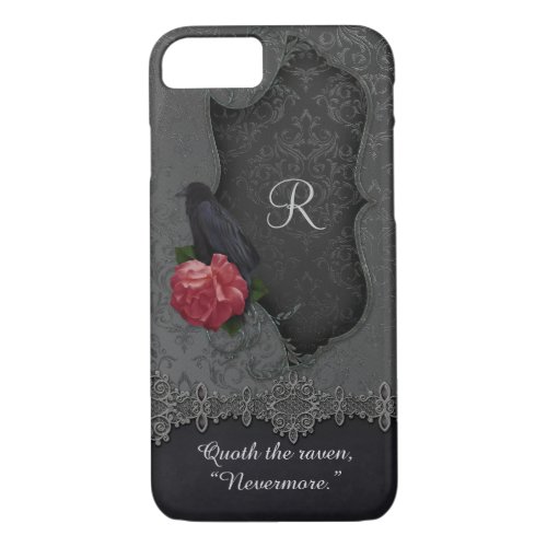 Vintage Raven Red Rose Black Damask Monogram iPhone 87 Case