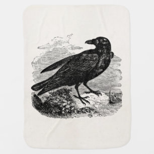 Vintage Raven Silhouette Retro Goth Ravens Birds Baby Blanket