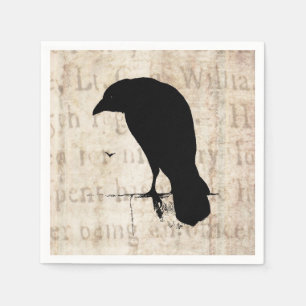 Vintage Raven Silhouette Retro Goth Ravens Birds Paper Napkins