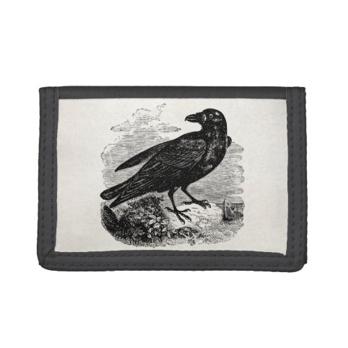 Vintage Raven Silhouette Retro Goth Ravens Birds Tri_fold Wallet