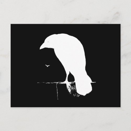 Vintage Raven Silhouette White on Black _ Custom Postcard