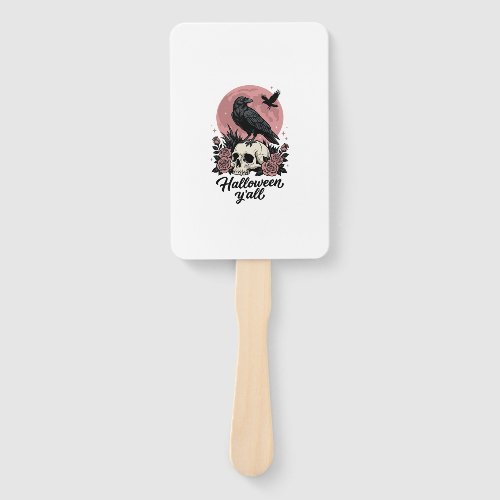 Vintage Raven Skull Halloween Y’all Hand Fan