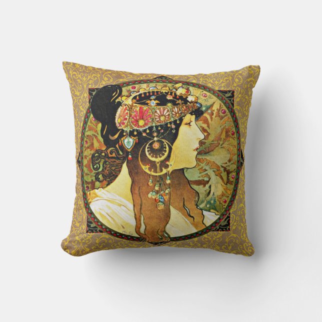Vintage Re-Mix "Mucha" Throw Pillow (Front)