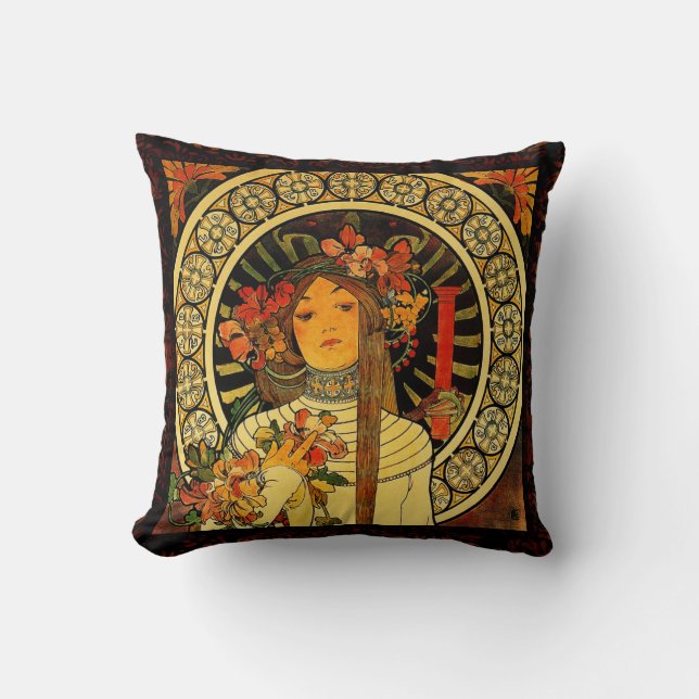 Vintage Re-Worked "Alphonse Mucha" Pillow (Front)