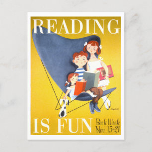 Vintage "Reading Is Fun" Book Week Poster Postcard