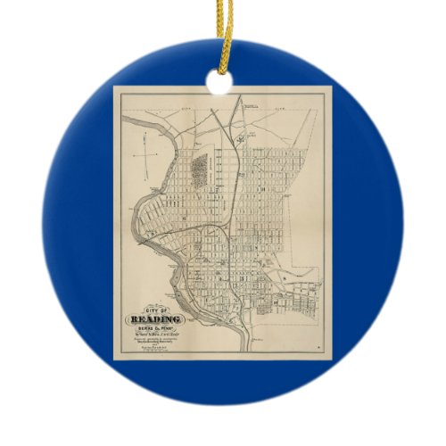 Vintage Reading PA Map 1877  Ceramic Ornament