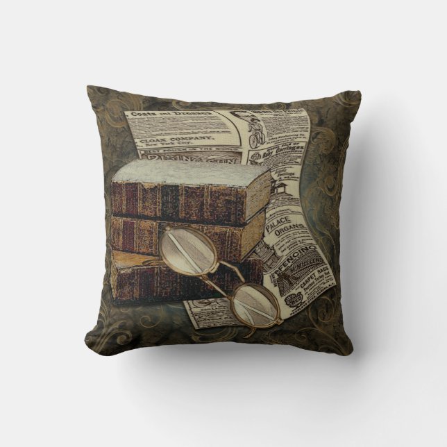 Vintage Reading Throw Pillow (Front)