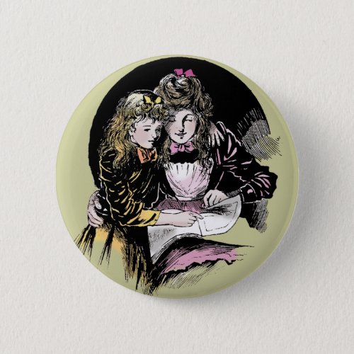 Vintage Reading Victorian Mom Daughter Button