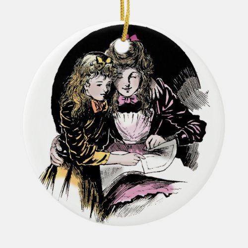 Vintage Reading Victorian Mom Daughter Ceramic Ornament