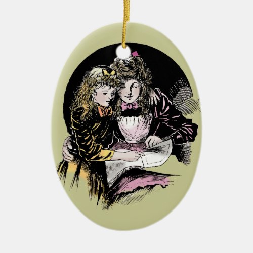 Vintage Reading Victorian Mom Daughter Ceramic Ornament