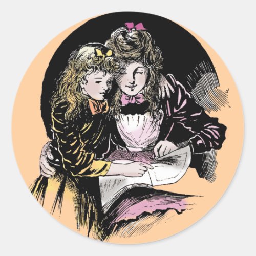 Vintage Reading Victorian Mom Daughter Classic Round Sticker