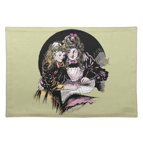 Vintage Reading Victorian Mom Daughter Cloth Placemat
