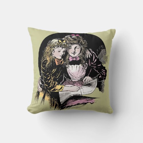 Vintage Reading Victorian Mom Daughter Throw Pillow