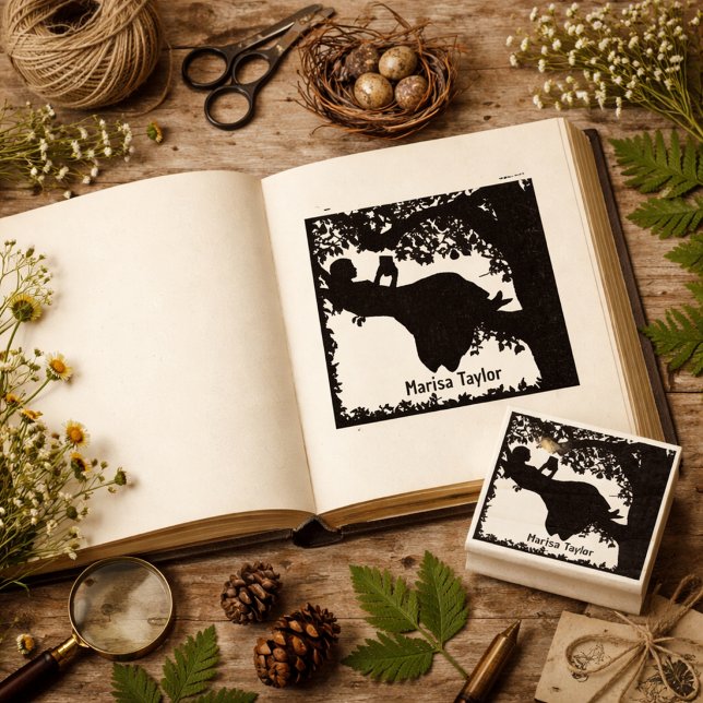 Vintage Reading Woman Book Stamp | Personalized  (Creator Uploaded)