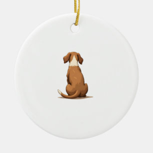Vintage Rear View Dog Illustration Tan and White P Ceramic Ornament
