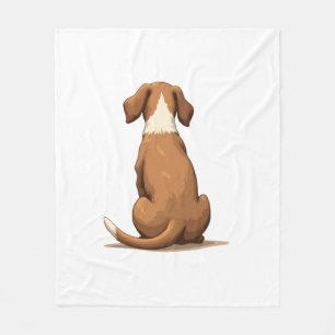 Vintage Rear View Dog Illustration Tan and White P Fleece Blanket