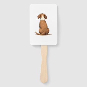 Vintage Rear View Dog Illustration Tan and White P Hand Fan