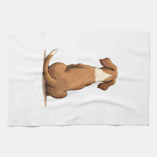 Vintage Rear View Dog Illustration Tan and White P Kitchen Towel
