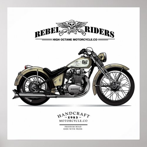 Vintage Rebel Riders Chopper Motorcycle Poster