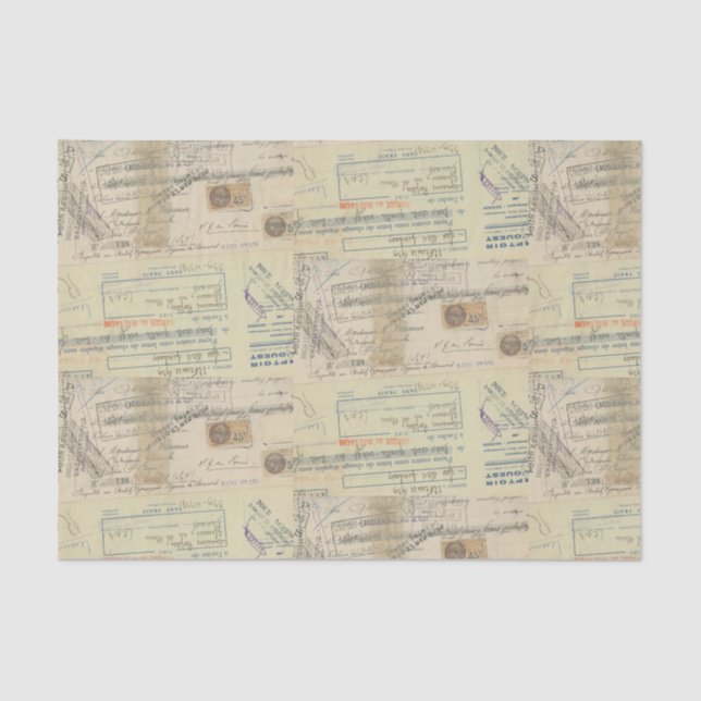 Vintage Receipt with Stamps Tissue Paper (Front)