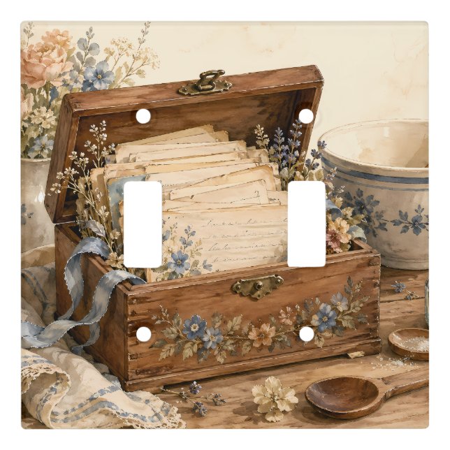 Vintage Recipe Box Cottage Kitchen Light Switch Cover (Front)