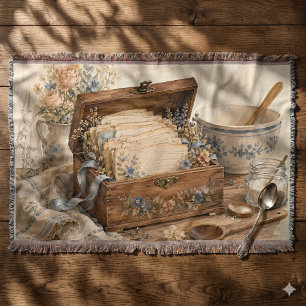 Vintage Recipe Box Cottage Kitchen Throw Blanket
