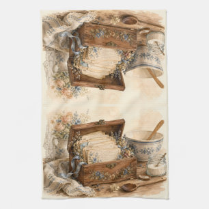 Vintage Recipe Box Cottage Kitchen Towel