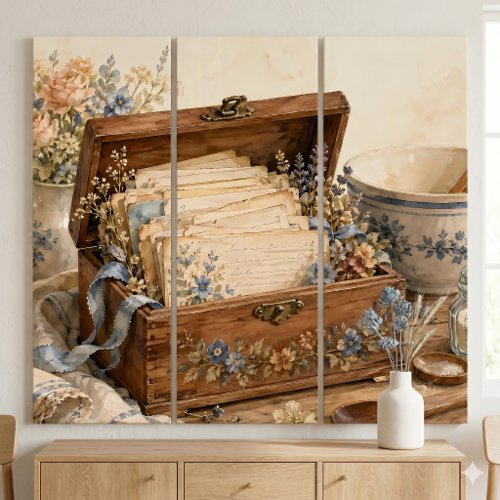 Vintage Recipe Box Cottage Kitchen Triptych