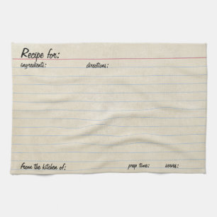 Vintage Recipe Card -on Lined Note Card-Index Card Towel