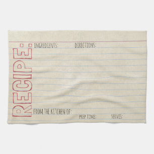 Vintage Recipe Index Card -Towel -Stenciled Header Kitchen Towel