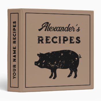 Vintage Recipe Kitchen Binder With Pig Silhouette by cookinggifts at Zazzle