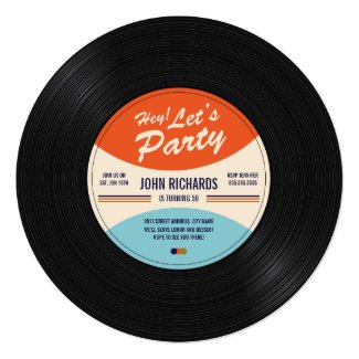 Retro Round Vinyl Record Birthday Invitations Retro Invites