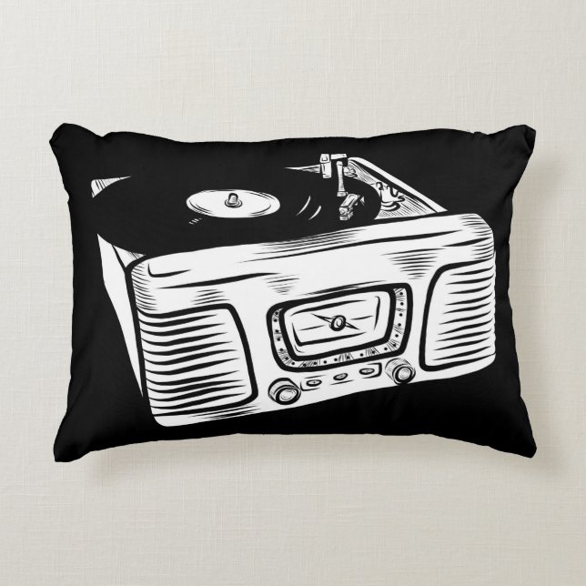 Vintage Record Player Accent Pillow (Front)