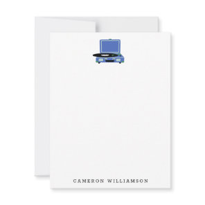 Vintage Record Player in Blue Personalized Note Card